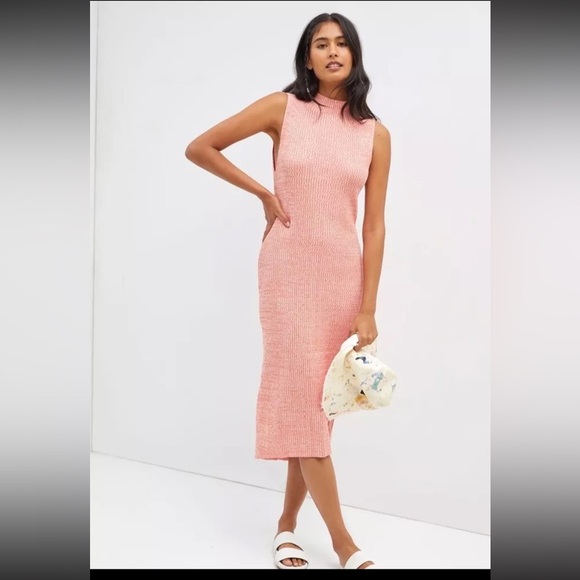Anthropologie Daily Practice MockNeck Sleeveless Ribbed Midi dress Coral Size XL - Picture 1 of 8